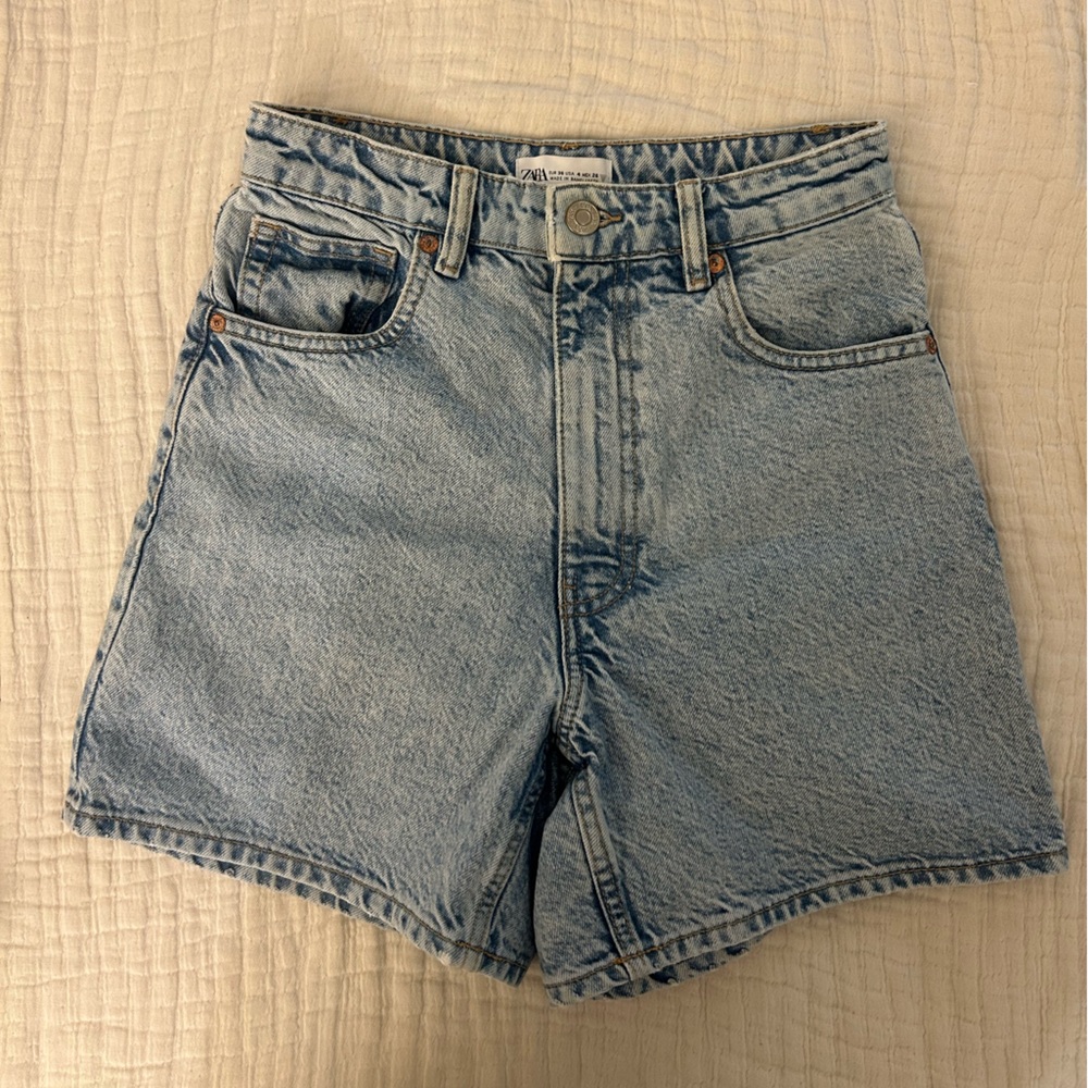 Zara light blue high waisted denim shorts